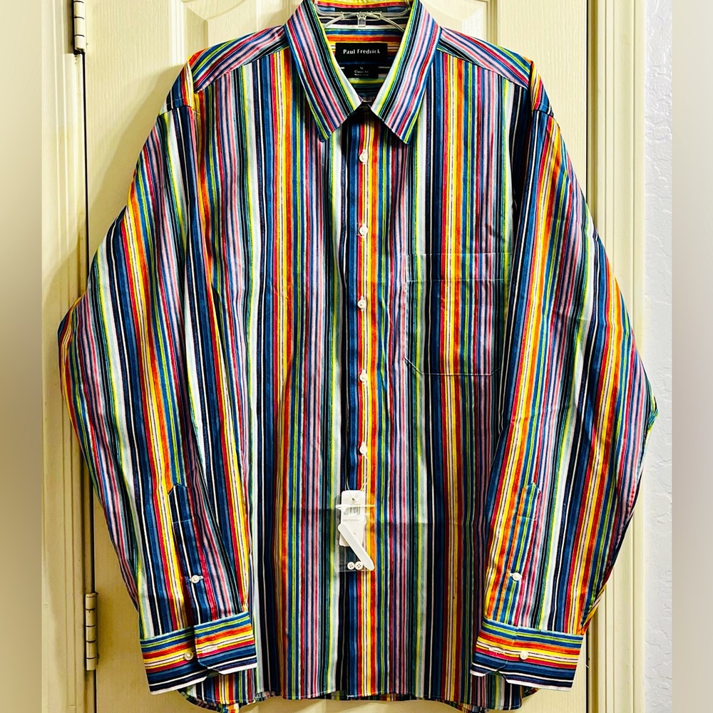 Paul Fredrick NEW Shirt Designer Mens XL Striped Colorful Button Up Long Sleeve